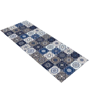 Bohemian Style Polyester Fiber Blue Floor Mat Slip Resistance Carpet Long Pad for Kitchen Living Room Bedroom Balcony
