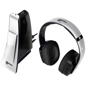 Geemarc CL7400 OPTI bezdrôtové TV slúchadlá Over Ear cez uši ľahký strmeň, regulácia hlasitosti striebornočierná