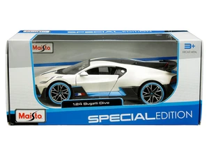 Bugatti Divo Satin White Metallic with Carbon and Blue Accents "Special Edition" 1/24 Diecast Model Car by Maisto