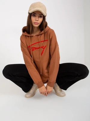 Light brown long patch kangaroo hoodie