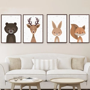 Cartoon Fox Animal Canvas Poster Nordic Art Prints Baby Kids Room Wall Sticker Decor