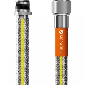 Hadice Merabell Gas Profi R1/2"-Rp1/2" 125cm plynová připojovací hadice • konstrukce z chirurgické oceli • nerezový oplet • ochranné opláštění • otočn