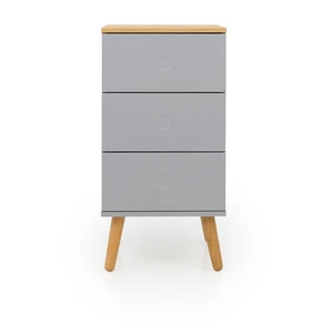 Sivá skrinka s detailmi v dekore dubového dreva s 3 zásuvkami Tenzo Dot, šírka 40 cm
