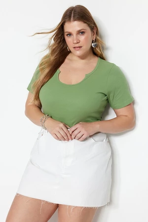 Trendyol Curve Dark Mint Collar Detailed Ribbed Knitted T-shirt