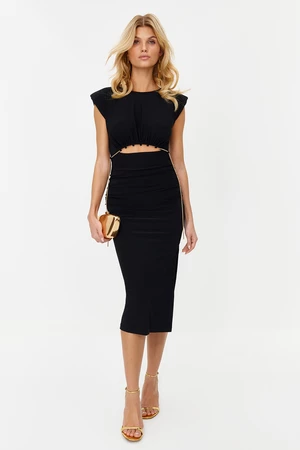 Trendyol Black Lined Knitted Dress With Accessory