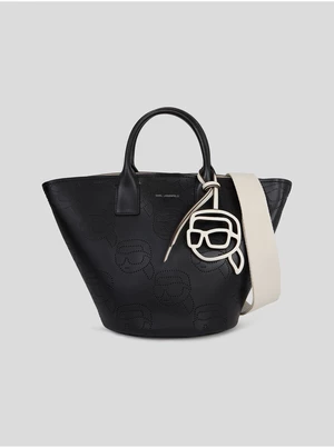 Čierna dámska kožená kabelka KARL LAGERFELD Ikonik 2.0 Perforated Tote