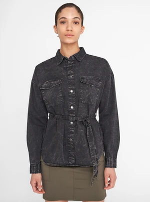 Black Brindle Denim Shirt with Tie Noisy May Sandra - Women