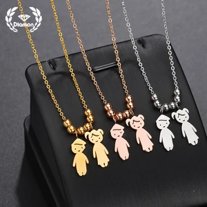 Diamon 2021 Personalized Necklace New Stainless Steel Family Boys and Girls Gold Color Pendant Engrave Name Women for Child Gift