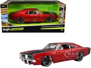 1969 Dodge Charger R/T Red Metallic with Black Hood and Black Stripes "Classic Muscle" 1/25 Diecast Model Car by Maisto