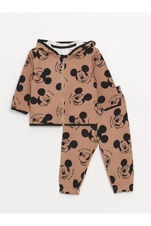 LC Waikiki Hooded Long Sleeve Mickey Mouse Printed Baby Boy Sweatshirt and Tracksuit Bottom 2-Pack