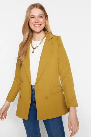 Trendyol Light Brown Regular Lined, Double-breasted Woven Blazer Jacket with Closure and Button Detail