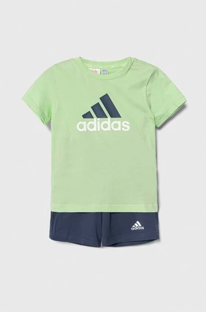 Detská bavlnená súprava adidas zelená farba