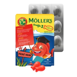 Möllers Omega 3 Želé rybičky malinová příchuť, žvýkací želé tablety 45 ks