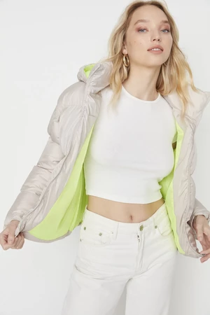 Trendyol szürke kapucnis oversize neon bélelt puffer kabát
