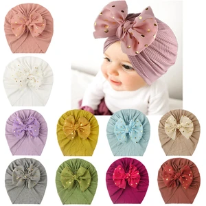 New Lovely Shiny Bowknot Baby Hat Cute Solid Color Baby Girls Boys Hat Turban Soft Newborn Infant Cap Beanies Head Wraps
