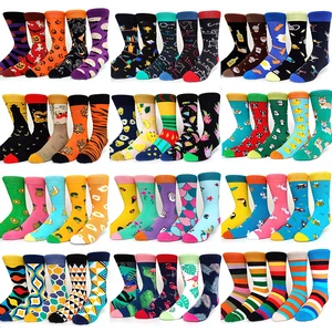 5 Pairs/Pack New Design Cartoon Socks Happy Funny Men Cotton Streetwear Crew Socks Bookshelf equation Casual Fashion Classic