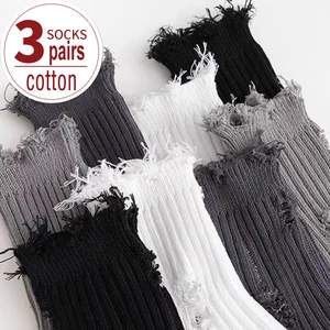 1/3pairs Women Ripped Socks Fashion Harajuku Trendy Street Broken Destroyed Socks Street Distressed Knit Footwear Beggar Socks