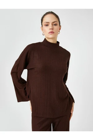 Koton Şahika Ercümen X - Half Turtleneck T-Shirt with Side Slits and Long Sleeves.