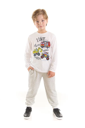 Denokids Construction Tools Boys White T-shirt Gray Pants Suit