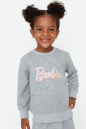 Trendyol sivý melírovaný dievčenský pletený sveter s licenciou Barbie