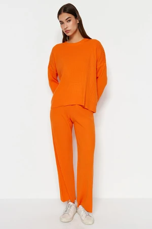 Trendyol Orange Basic Crew Neck Sweater Top-Top Set