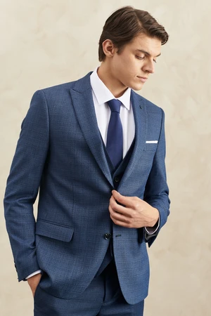 ALTINYILDIZ CLASSICS Men's Navy Blue Slim Fit Slim-Fit Cut Dovetail Collar Dobby Vest Classic Suit