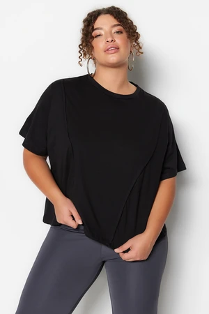 Trendyol Curve Black Knitted Crew Neck Stitch Detail Crop T-Shirt