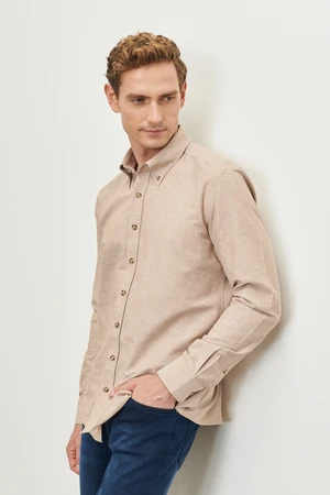 AC&Co / Altınyıldız Classics Men's Mink Buttoned Collar Tailored Slim Fit Oxford Shirt