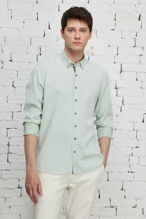 ALTINYILDIZ CLASSICS Men's Green Slim Fit Slim Fit Button Down Collar Cotton Dobby Shirt