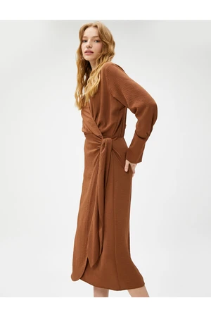 Koton Midi Dress Long Sleeves, Double Breasted, Closed Waist With Belted