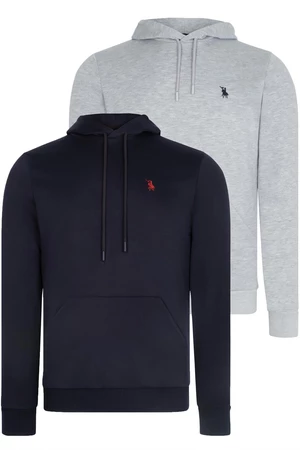 DOUBLE SET V4011 DEWBERRY MEN'S HOODED SWEATSHIRT-GREY - NAVY BLUE