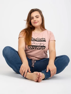Dusty pink T-shirt plus sizes with patch and printed design