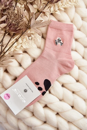 Dámské bavlněné ponožky s růžovou nášivkou medvídka
