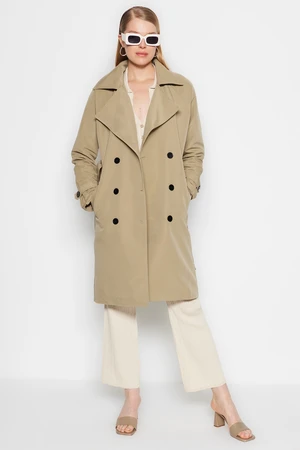 Trendyol Light Khaki Oversize Wide-Cut Belted Water-repellent Long Trench Coat