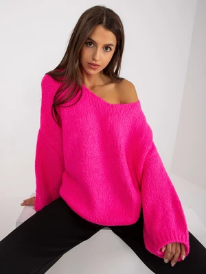 Fluo pink oversize sweater with V neckline V rue paris