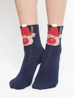 Socks with teddy bear head application navy blue