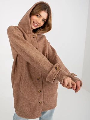 Dark beige plush coat with button fastening