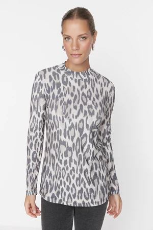 Hnedý leopardí vzorovaný pletený tunik od značky Trendyol