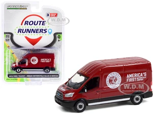 2015 Ford Transit LWB High Roof Van Burgundy "Indian Motorcycle Sales &amp; Service" "Route Runners" Series 3 1/64 Diecast Model by Greenlight