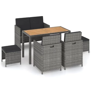 6 Piece Outdoor Dining Set Poly Rattan and Acacia Wood Gray