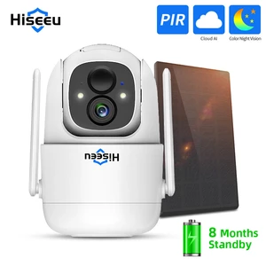 Hiseeu 1080P Cloud AI WiFi Video Security Surveillance Camera Rechargeable Battery with Solar Panel Outdoor Pan & Tilt W