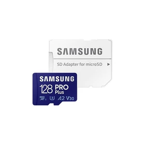 Pamäťová karta Samsung Micro SDHC PRO+ 128GB UHS-I U3 (160R/120W) + SD adaptér (MB-MD128KA/EU) pamäťová karta • kapacita 128 GB • UHS-I U3 • trieda 10