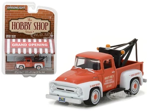 1956 Ford F-100 Red and White with Drop-in Tow Hook "The Hobby Shop" Series 1 1/64 Diecast Model Car by Greenlight