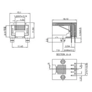 Zásuvka, vestavná horizontální encitech 3253-0025-02, RJ45 RJJU-88-142-E3H-033, černá, 1 ks