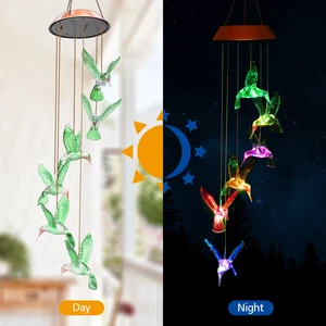 Wind Chime Solar Hummingbird Wind Chimes Outdoor/Indoor Light Color Changing LED Solar Wind Chime Gift for Mom & Grandma