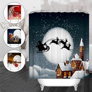 Christmas Snowman Waterproof Fabric Bathroom Shower Curtain With 12 Hook
