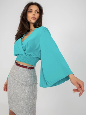 Blue formal blouse with clutch neckline
