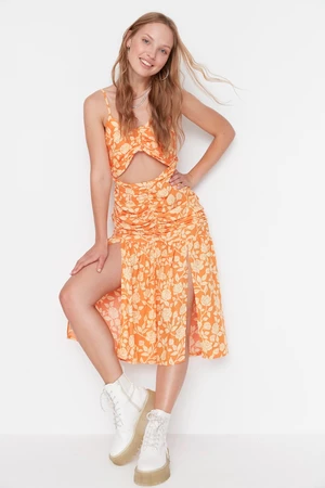 Trendyol narancssárga kivágott részletes szövött ruha
