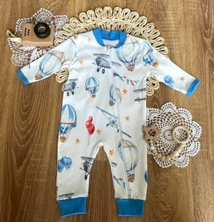 Kojenecký overal bez šlapek Mamatti, Balón, bílo/modrý, vel. 80 (9-12m)