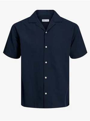 Tmavě modrá pánská košile s příměsí lnu Jack & Jones - Pánské